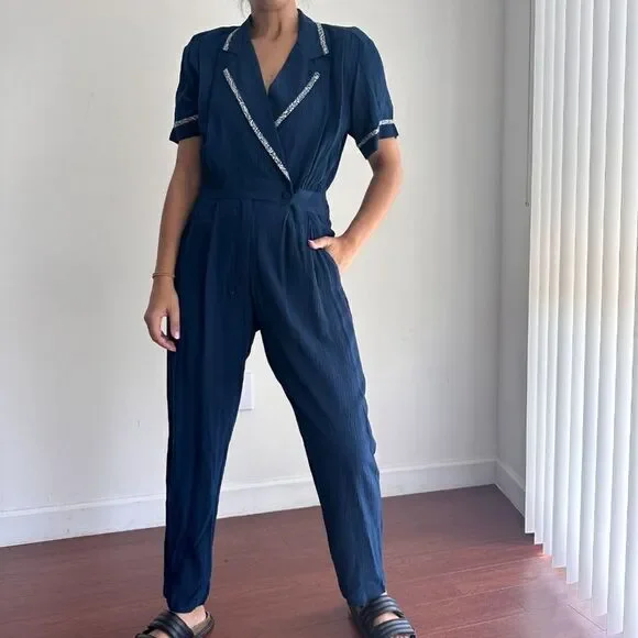 Vintage 80s nautical navy blue jumpsuit - Picture 4 of 10